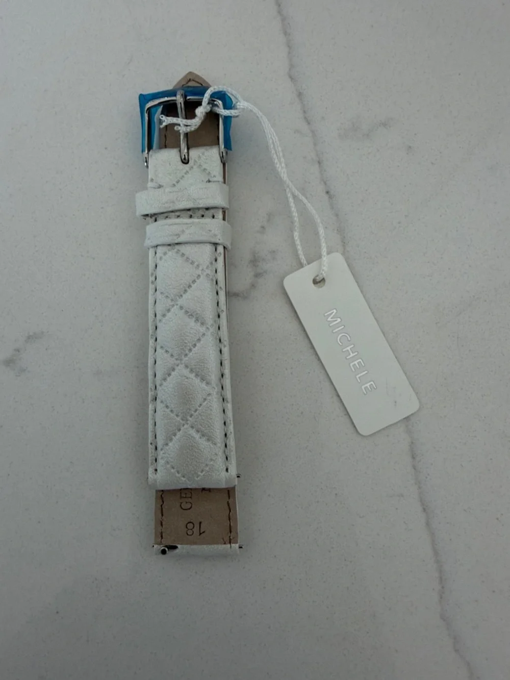 Michele White Quilted Leather Watch Band with Silver Buckle NWT - Picture 1 of 2